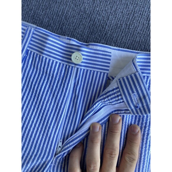 JCP JC Penney Seersucker Pants Blue White Stripe Beach Preppy Summer Mens 32x32 - Picture 2 of 11
